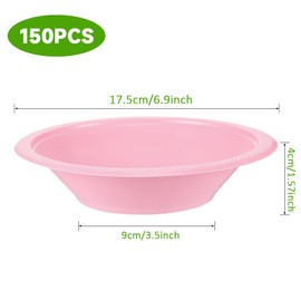 150 Pack Plastic Bowls, 12 oz Disposable Soup Bowls Premium Pink Plastic Salad Bowls Snack Dessert Bowl Bulk for Party, Wedding, Catering, Ice Cream, Home or Event Party Supplies, 7 Inch