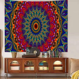 FENDROM Cool Colorful Mandal Tapestry Popular Handicrafts Indian hippie Bohemian Wall Hanging Aesthetic Floral Mandala Wall Art For College Bedroom Living Room Dorm Beach Throws Table Cloth