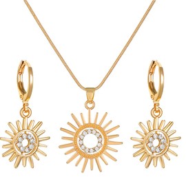 FDEETY Jewellery Sets for Women Girls Sun Jewellery Set with Zirconia Necklace Elegant Vintage Earrings Jewellery 2-Piece Set for Christmas Valentine's Day Mother's Day, Stainless Steel, No Gemstone