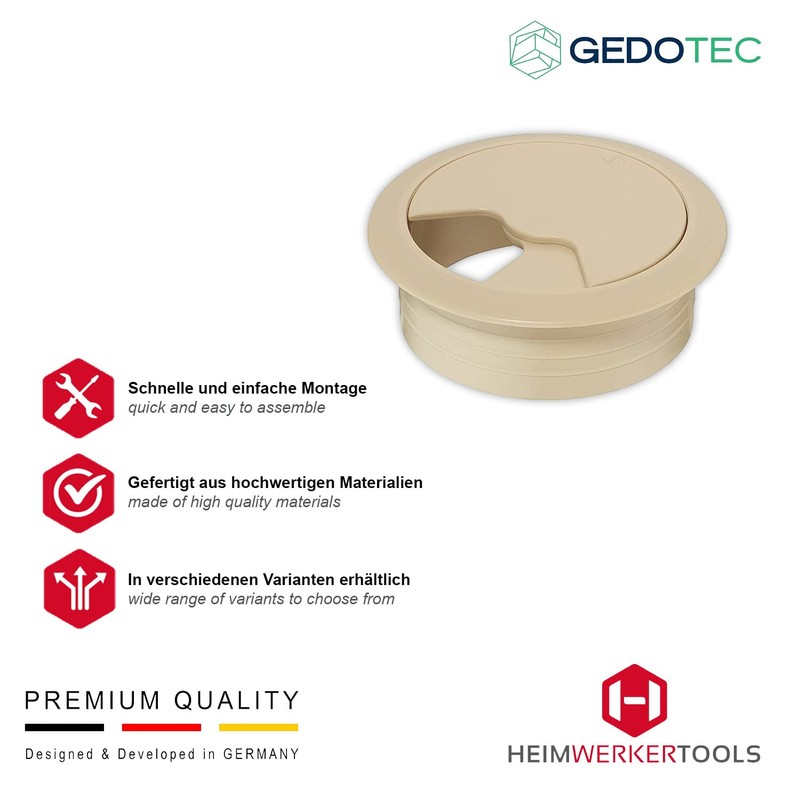 Gedotec Cable grommet desk made of sturdy ABS plastic, pack