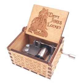 Davy Jones Locket Music Box Hand Crank Musical Box Carved Wooden,Play Davy Jone's Theme,Brown