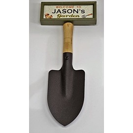 "Welcome to Jason's garden" hanging shovel sign