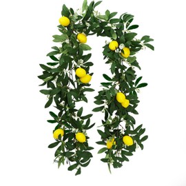 Artificial Lemon Blueberry Garland, Lemon Garland, Artificial Fruit Garland with Lemon, Green Garland Decoration for Table Party, Hanging Flowers, Plants, Fruits, Berries Wreath (Green, 2 Pieces)