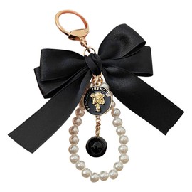 LIFKOME Pearl Keychain with Ribbon Cute Car Keychain with Bow Elegant Pendant for Purse Pendant Ornament for Purse Handbag Decoration, black, Sports