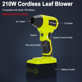 2025 Brushless Leaf Blower Cordless for Ryobi 18V Battery, Lightweight Electric Handheld Mini Blowers with 5 Attachments, Stepless Speed Control for Porch Driveway Garage Leaves Debris Cleaning