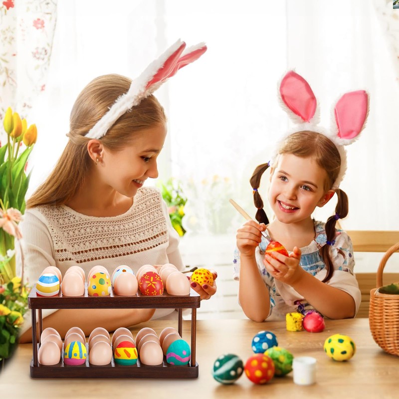 YOUEON Acacia Wooden Egg Holder with Double Layers, Detachable Wooden