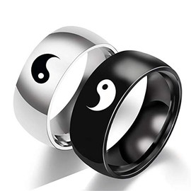 2Pcs Yin Yang Designed Couple Ring Matching Yin Yang Dainty Tai Chi Engagement Ring for Men Women Lover Friendship Jewelry-8