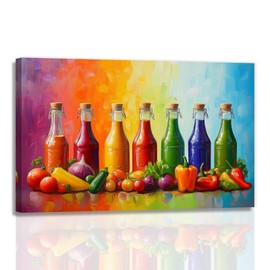 OAAPITI Kitchen Canvas Wall Art Colorful Spices Seasoning Bottle And Vegetable Picture Print Abstract Contemporary Modern Artwork Home Decoration Ready To Hang(Artwork-5,12"x18")