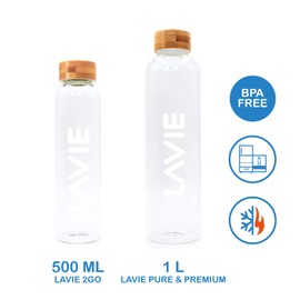 LaVie 2GO Flasche aus Borosilikatglas, 500 ml, 2GO Wasserreiniger