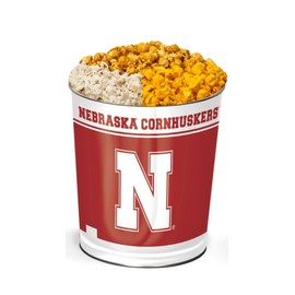 Colby Ridge 3 Way Football Popcorn Tin - White, Caramel, and Cheese Gourmet Craft Popped Gluten Free (3 Gallon - Nebraska)