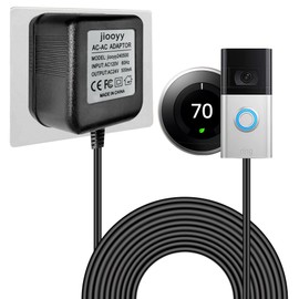 jiooyy 24 Volt Doorbell Power Adapter - 16.4ft Long C Wire Adapter, Doorbell Transformer Fits Ring, Nest Hello, Wyze, Eufy Video Doorbells and Ecobee,Sensi,Nest,Honeywell Thermostat(Black)
