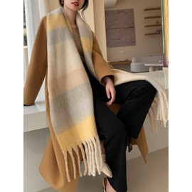 Wander Agio Winter Women Warm Scarf Long Shawl Large Scarves Cold Weather Thick Blanket Scarfs Colorful Plaid Grey Khaki 4