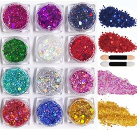 Gel de Purpurina 12 Colores para Cuerpo y Rostro,Set de Brillo Lentejuela con Efecto Sirena para Maquillaje de Labios, Ojos y Cabello,para Decoración 