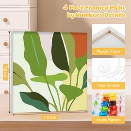 MOGTAA 4 Pack Paint by Number for Adults Beginners with Frame, Flowers Paint by Numbers for Kids, Acrylic Paint by Number on Canvas, DIY Oil Painting by Number Kits for Gift Decor 20x20cm