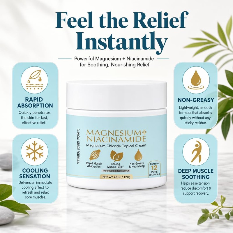 YASERDE Magnesium Niacinamide Relief Cream,Magnesium Chloride Cream with Arnica,for Joints,back,foot,