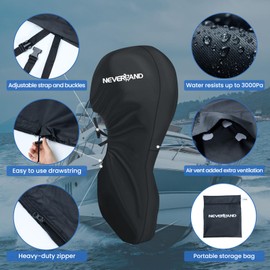 NEVERLAND Outboard Motor Cover Trailerable Full Boat Motor Cover 600D Heavy Duty Water Resistant Fade and Crack Outboard Engine Covers with Zipper, Fits 100-150HP Motor