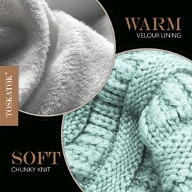 TOSKATOK Women's Warm Slouch Knit Winter Beanie Hat with Super Soft Velour Thermal Lining Ski Hat, aqua