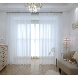 MIANBO - Juego de 2 paneles de cortinas traslúcidas de color marfil de 63 pulgadas de largo, para ventana, bolsillo básico para barra para recámara, niños, sala de estar, patio, cocina