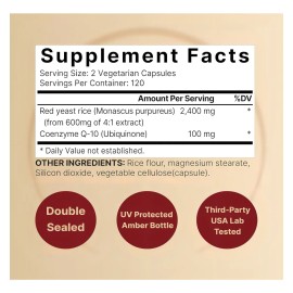 Red Yeast Rice 2400mg + Coq10 100mg Salud Cardíaca 240caps Sabor Sin Sabor