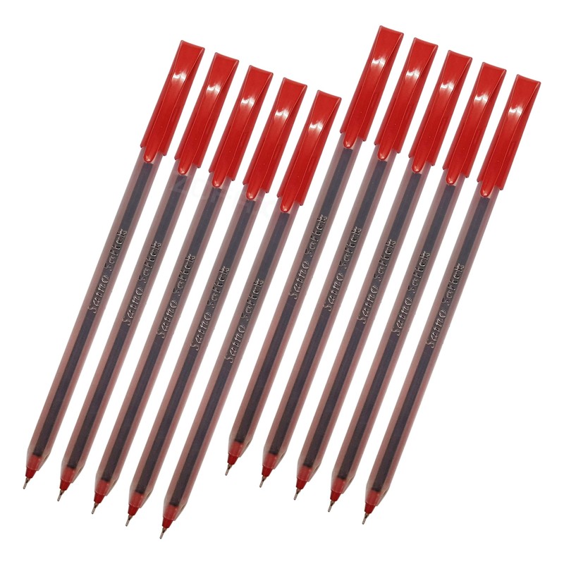SAINO Softy Ballpoint Pens, RED, Fine Point (0.7mm), Pack of