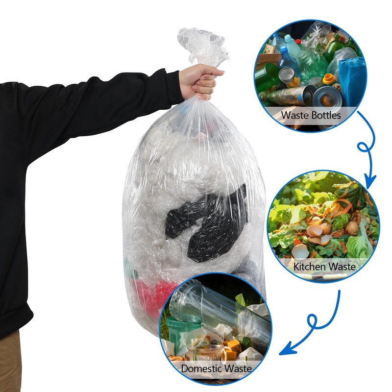 Ziglous 13 Gallons Kitchen Garbage Bin Liner, Clear Trash Bags,