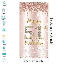 51. Geburtstag Deko Frauen, Happy 51st Birthday Door Banner Roségold, 51. Geburtstag Stoff Schild Plakat Türdekoration, 51. Geburtstag Hintergrund Banner Damen, Geburtstagsfeier Willkommensschild