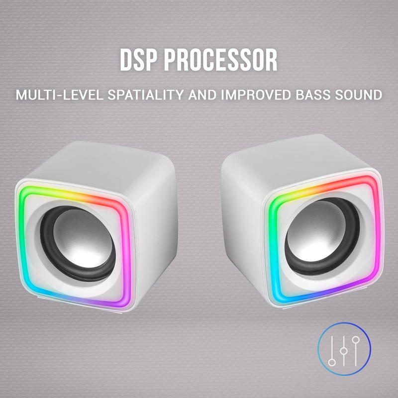 Mars Gaming MSCUBEW White, Compact RGB Gaming Speaker, 8W DSP