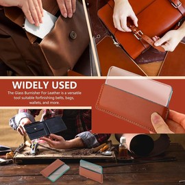Aswalling 2-Pack Glass Slicker for Leathercraft Burnishing Leather Burnishing Tool with Leather Protective Case Glass Slicker