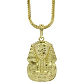 NewAgeBling Pharaoh King TUT 14k Gold Plated Egyptian 24" Franco Pendant Chain Set Hip Hop