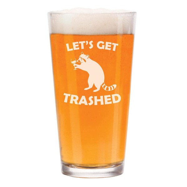 16 oz Beer Pint Glass Let's Get Trashed Raccoon Funny