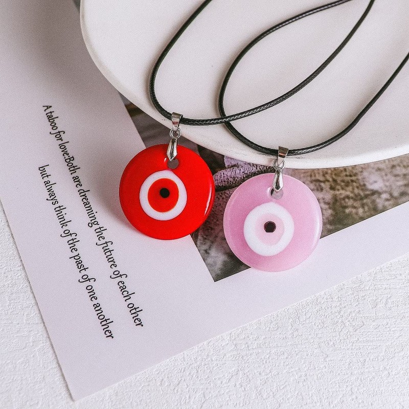 Caiyao Evil Eye Pendant Necklace Glass Leather Rope Chain Turkish