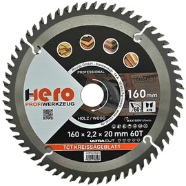 Hero Circular Saw Blade Carbide Saw Blade TCT Replacement Saw Blade Saw Blades Circular Saw Wood/Aluminium Circular Saw Blades Table Saw Chop Saw (for Wood/Wood Materials, Diameter 160 x 20/16 mm, 60T