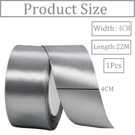 40mm Wide Silver Double Sided Satin Ribbon for Gift Wrapping - 22M 1.5Inch Solid Fabric Large Thick Decorative Ribbon for Crafting, Hair Bow, Sewing, Floral, Wedding Car, Presents