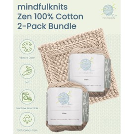 Knitting Yarn, Crochet Yarn, Mindfulness and Relaxation 100 Percent Cotton Yarn, Single Color 2-Pack - Medium Number 4 Worsted Bundle, Soft & Gentle for Garments, Amigurumi, Baby Items by mindfulknits