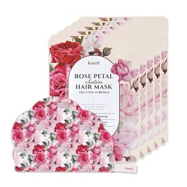 Koelf Máscara capilar de satén con pétalos de rosa, mascarilla nutritiva y reparadora intensiva para cabello sedoso e hidratante, fortalece el cuero cabelludo, tratamiento de esencia de rosa (5ea)