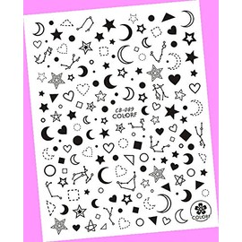 Galaxy Constellation Meteor Star Moon Sun Stripes French Tip 3D Nail Sticker 089 Black for Nails Design Nail Art Stickers Decals Supplies Manicure Tips Sticker Colorful for Nail Decorations