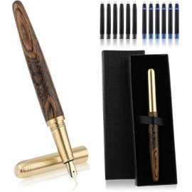Amaxiu - Juego de bolígrafos estilográficos de madera de punta fina, pluma estilográfica de madera clásico con 12 cartuchos de tinta de 2,6 mm y caja