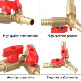 Pack of 2 3-way hose connectors, 10 mm splitter made of brass, ball valve, T-hose connector, for carpentry fittings, air, water, gas