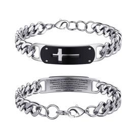 Lunvky Cross Bracelet for Men Teen Boys, Stainless Steel Bible Verse Jesus Bracelet Christian Religious Jewelry Gifts Wrist Metal Cross Chain Bracelet Male Teenage Age Kids Boys Lord’s Prayer Silver