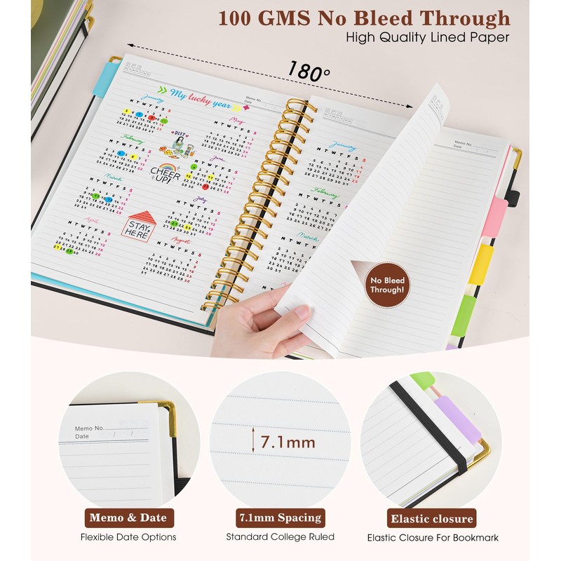 Hardcover Large Spiral Notebook 8.5" x 11" with Removable Dividers