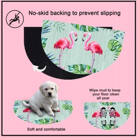 WHY Decor Half Round Flamingos with Tropical Leaves Pattern Door Mat Rug Indoor/Front Door/Shower Bathroom Entrance Mats Rugs Doormat, Non-Slip Doormats, 18-Inch by 30-Inch