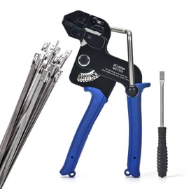 iCrimp Stainless Steel Cable Tie Tool Zip Gun with Built-in Cutter,extra Release Tool and 100pcs 11.8 inch Metal Cable Ties included