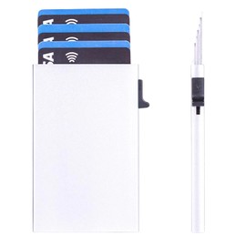 DOINEUFL Slim RFID Blocking Wallet for Men - Minimalist Credit Card Holder | Pop-Up Metal (AA Aluminum) Card Wallet | Travel & Holiday Essentials | UK Mens Wallets (1, Silvery)