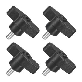 QUARKZMAN Pack of 4 T-wing Screws with Handles Thumb Screws, M5 x 12 mm Male Screw Knob 304 Stainless Steel Thumb Screw Handle 36 mm Diameter, Black