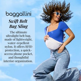 Baggallini Swift Belt Bag Sling Bag - Lightweight 12"x7" Crossbody Bag Fanny Pack Belt Bag w/RFID and Adjustable Strap