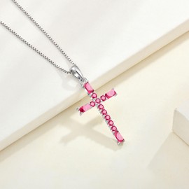 FYNSBLE Cross Necklace for Women 925 Sterling Silver Faith Necklaces Cubic Zirconia Pendant July Ruby Birthstone Necklace Jewelry for Women