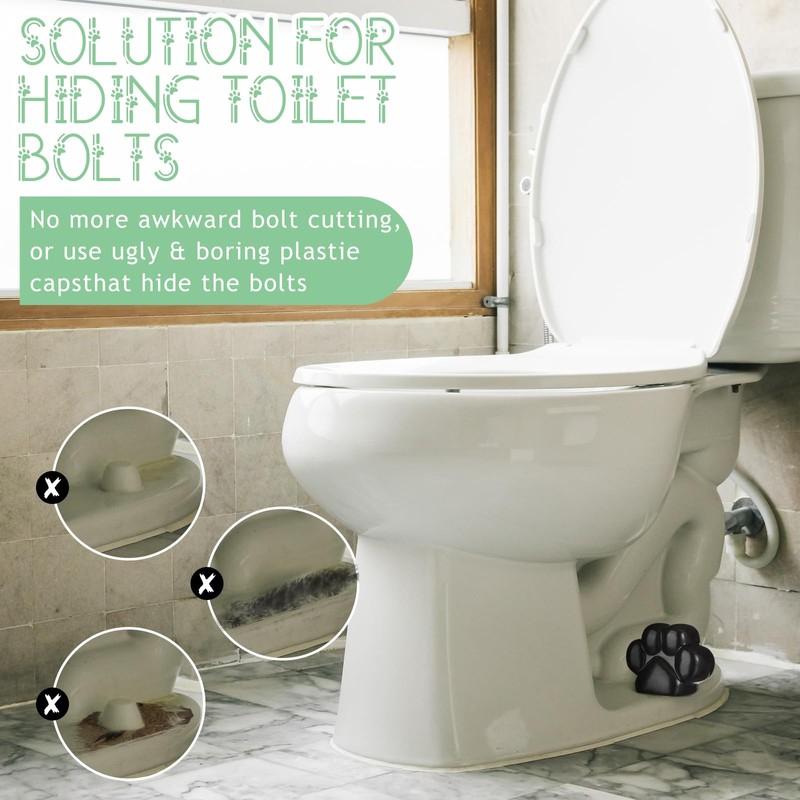 Honeydak 2 Pack Toilet Bolt Caps Decorative Black Paw Print