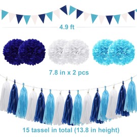 Navy Blue Party Decorations Birthday Paper Fan Baby Shower Tissue Pom Poms Streamers Bachelorette Party Supplies Tassel Garland Banner Wedding Decor