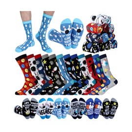Patelai 12 Pairs Funny Bowling Socks for Men Novelty Bowling Gifts Crew Socks for Male Bowlers Lovers