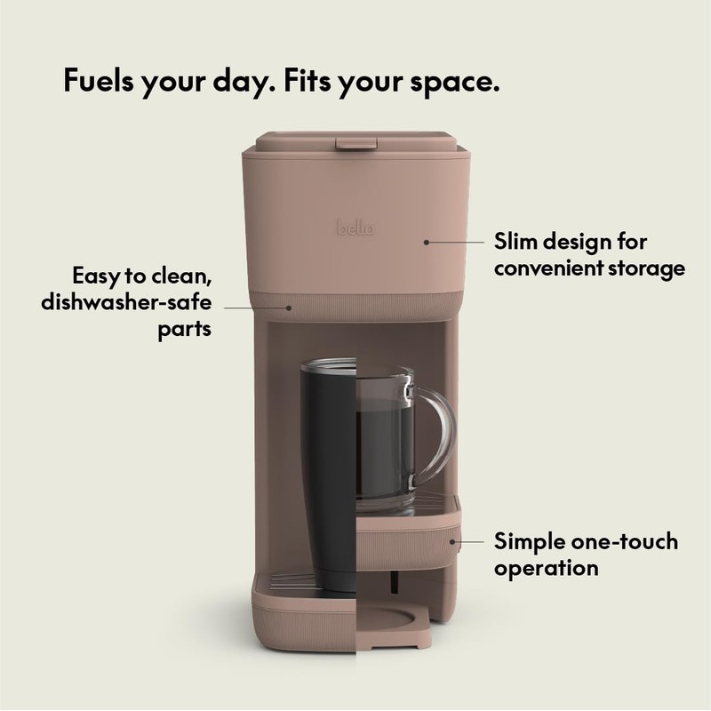 BELLA Single Serve Coffee Maker, K Cup & Coffee Ground
